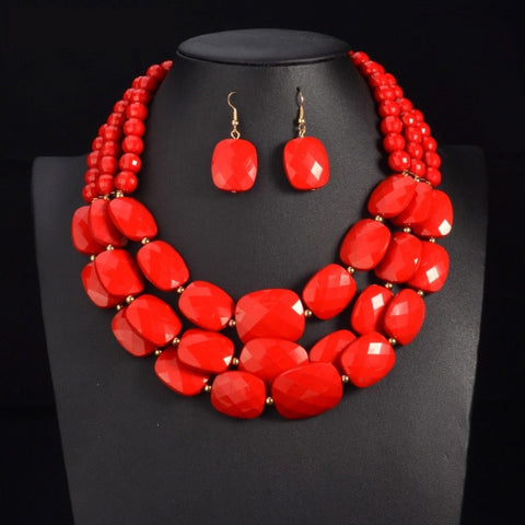 African Beads Multi Layer Nigerian Wedding Indian Jewelry Sets Luxury Statement Choker Necklace & Earrings