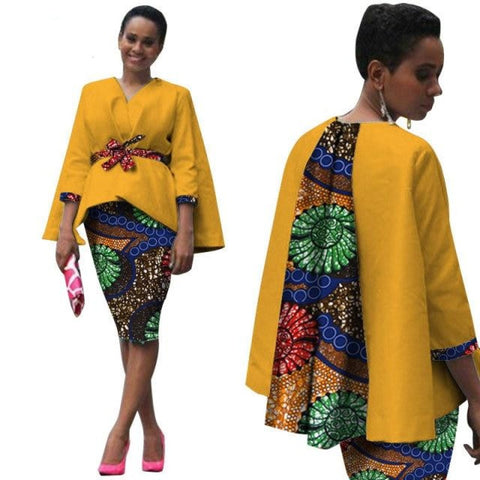 African Clothing 2Pc Set Dress Suit For Women Tops Jacket+ Print Skirt X10586