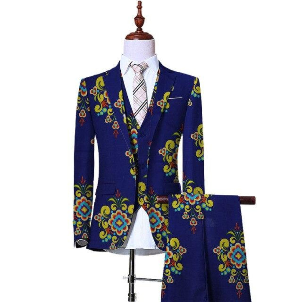 African Dashiki Suit 3Pc Slim Fit Cowboy Top Pants with Vest for Men Y ...