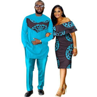 African Style Clothing Family Couple Man Shirt-Pnts Woman Dress Dashiki V11673