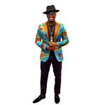 African Dashiki Wax Print Men Blazer Long Sleeve Single Button Coat Y10532