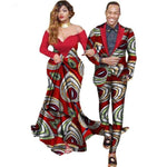 African Matching Couple Cloth Women Maxi Dress Men Jacket Suit Lovers V11684