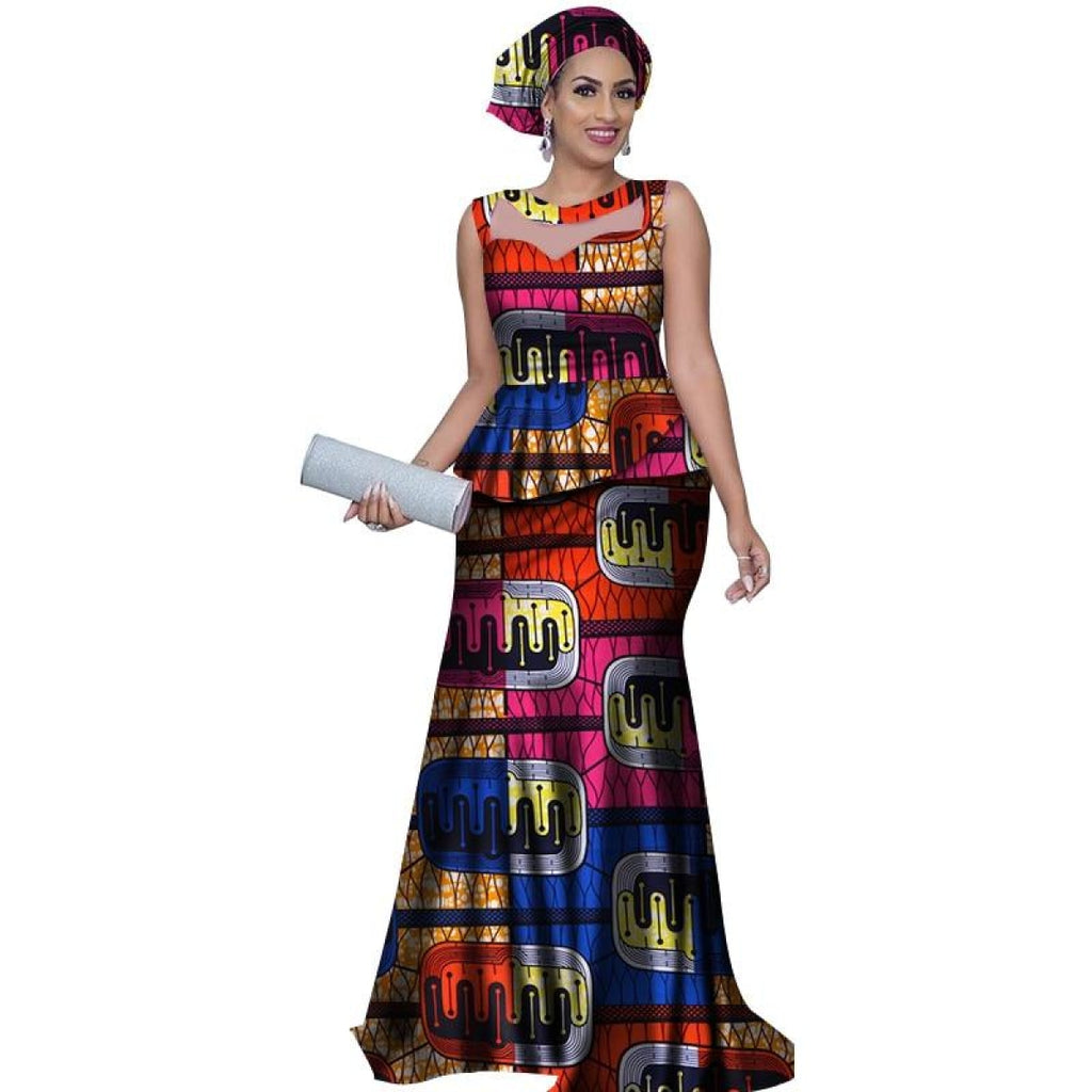 African Style Long Dress For Women Cotton Print Kitenge Ankara with He ...