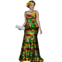 African Style Long Dress For Women Cotton Print Kitenge Ankara with Head X11414