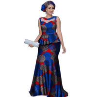 African Style Long Dress For Women Cotton Print Kitenge Ankara with Head X11414