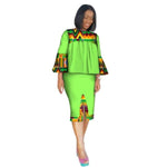 African Clothing Women Ankara Two Pieces Set Long Sleeve Crops Tops-Skirt X11011