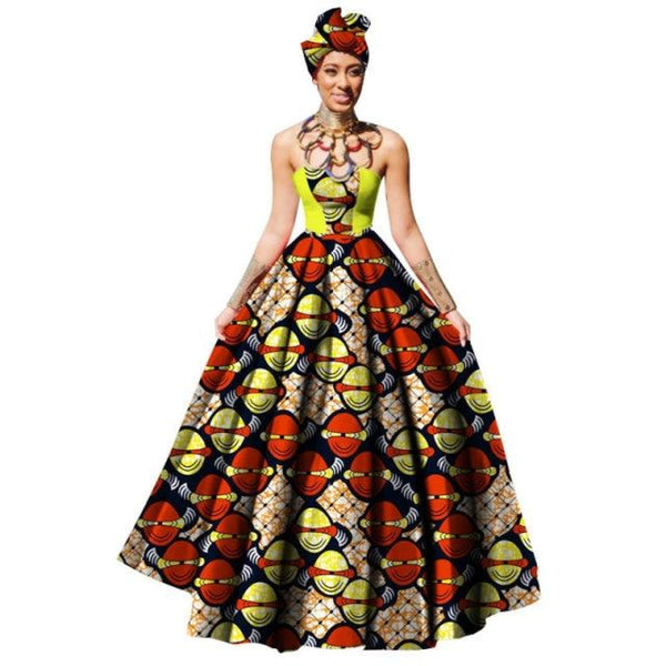 African Women Dress Dashiki Print Maxi Ball Gown Strapless Party with X11330