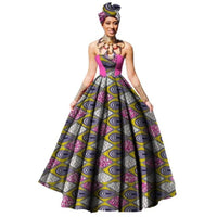 African Women Dress Dashiki Print Maxi Ball Gown Strapless Party with X11330