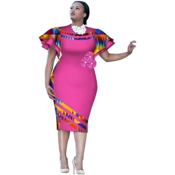 Customized African Women Clothing Ruffle Sleeve Knee Party X11101