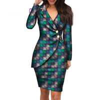 African Wax Print Ankara V-Neck Midi Dress Suit Office Style for X11076