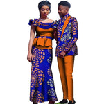 African Clothes for Couple Bazin Riche Ankara Fashion Dashiki Dress and Men&#39;s Suit Floral Print Maxi Long Dress and Jacket KG967