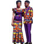 African Clothes for Couple Bazin Riche Ankara Fashion Dashiki Dress and Men&#39;s Suit Floral Print Maxi Long Dress and Jacket KG967