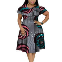 African Cotton Dashiki Wax Print Pattern Ankara Pearls Dress for Women X11949