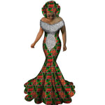 African Women Clothing Sexy Slash Neck Long Dress Dashiki Bazin Mermaid X11427