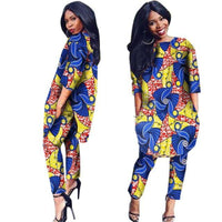 African Cotton Print Women 2Pc 3/4 Sleeve Outwear Shirt Dress with Pants X10693