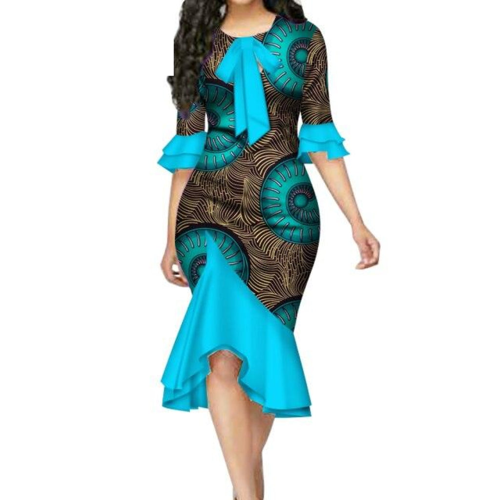 Ankara Bazin Riche Bow Knot Patchwork African Dresses for X11079 ...