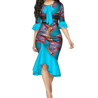 Ankara Bazin Riche Bow Knot Patchwork African Dresses for X11079