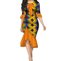 Ankara Bazin Riche Bow Knot Patchwork African Dresses for X11079