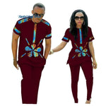 African Clothing Couples Top-Pants Sets For Lovers Bazin Sweet Flower V11663