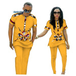 African Clothing Couples Top-Pants Sets For Lovers Bazin Sweet Flower V11663