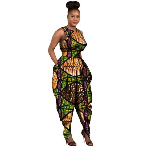 African Dashiki Cotton Print Sleeveless Jumpsuit for X11487