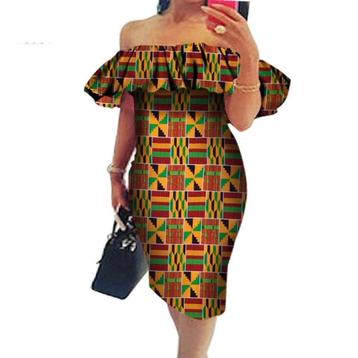 African Cotton Dashiki Wax Print Pattern Ankara Off-The-Shoulder Dress ...