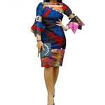 African Cotton Dashiki Wax Print Pattern Ankara Flare-Sleeve Dress for Women X11989