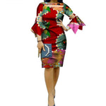 African Cotton Dashiki Wax Print Pattern Ankara Flare-Sleeve Dress for Women X11989