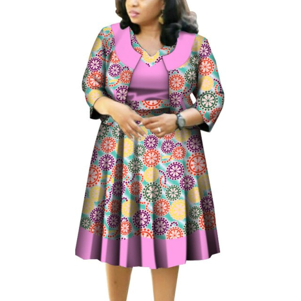 African Cotton Dashiki Wax Print Pattern Ankara 2-Piece Coat and Dress ...