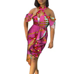 African Cotton Dashiki Wax Print Pattern Ankara Off-Shoulder Knee-Length Dress for Women X12001