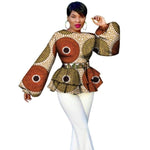 New African Bazin Top Tees Women Puff Sleeve Kitenge Ankara Dashiki  X10394