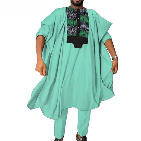 African Boubou Men Dashiki Outfit Plus Size Traditional Nigerian Agbada Robe Suit Abaya Clothes Bazin Riche Men Attire WYN1409