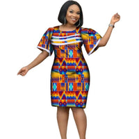 African Cotton Dashiki Wax Print Knee-Length Dress for Women X11932