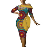 African Cotton Dashiki Wax Print Pattern Ankara Off-Shoulder Midi Dress for Women X12008