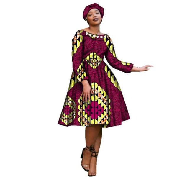 African Cotton Dashiki Wax Print Pattern Ankara Dress With Decorative Pearls for Women X12010