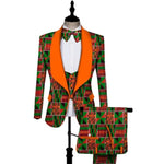 Traditional Dashiki African Bazin Print 3Piece Men Pants-Suit-Vest Set Y10877