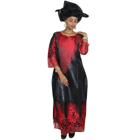 African Lace Fabric Bazin Riche Embroidered Long Dress For Women