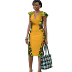 African Cotton Dashiki Wax Patchwork Print Pattern Ankara V-Neck Dress for Women X11957