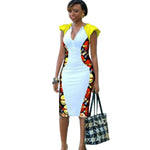 African Cotton Dashiki Wax Patchwork Print Pattern Ankara V-Neck Dress for Women X11957