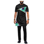 African Clothing 100% Cotton Patchwork Short Sleeve Senator Design Top With Pants Set Y32022