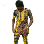 Traditional African Clothing Men'S Set Short Sleeve Top with Pants Ankara Y10842