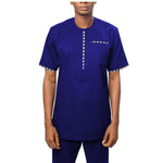 African Clothing Men Senator Style Short Sleeve 2-Piece Set Y31853