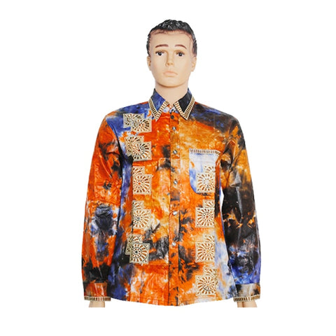 Men Shirts African Print Embroidery Tops Bazin Riche