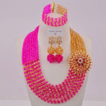 African Wedding Beads Wine and Champagne Gold Women Necklace + Earrings + Bracelet