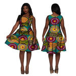 African Cotton Dashiki Wax Print Pattern Knee-Length A-Line Ankara Dress for Women X11958