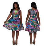 African Cotton Dashiki Wax Print Pattern Knee-Length A-Line Ankara Dress for Women X11958