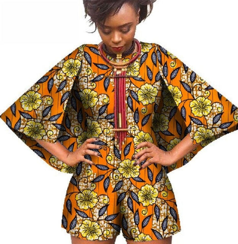 Bazin African Wax Print Dashiki Jumpsuit Plus Size Cloak Romper Jumpsuit Cloak Playsuit African Clothes for Women WY393