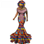 African Clothign Sexy Slash Neck Long Dress Women Cotton Print Kitenge X11416