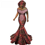 African Clothign Sexy Slash Neck Long Dress Women Cotton Print Kitenge X11416