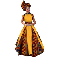 Dashiki African Women Evening Sleeveless Maxi Dress with Head X11340